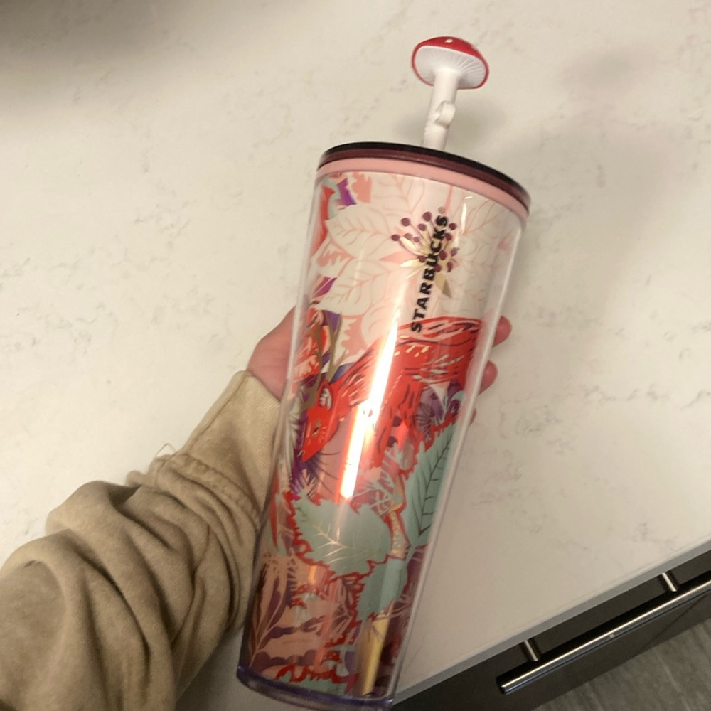 Starbucks Tumbler Cup Enchanted Forest Mushroom Topper Holiday 2022, Venti 24oz